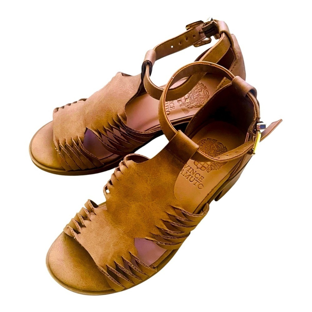 Vince Camuto brown leather little girl sandals sz.1 block heel twisted upper - Picture 13 of 13
